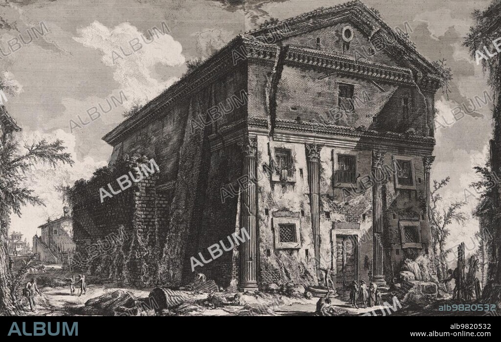 Ancient Rome, Tempio di Bacco, View to the Temple of Bacchus, today's Church of San Urbano, two miles from Rome behind the Porta San Sebastiano, 1778, Italy, Historic, digitally restored reproduction from an original of the period