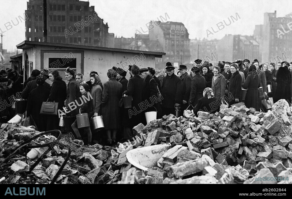 Hungry crowd of people, in the city of Hamburg, Germany, March 26, 1946 during the aftermath of World war Two.