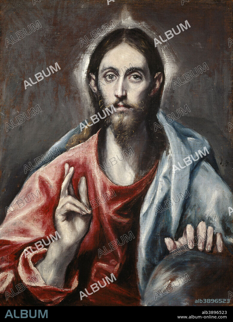 EL GRECO. Christ Blessing ('The Saviour of the World'). Date/Period: 1600. Painting. Oil on canvas. Height: 730 mm (28.74 in); Width: 565 mm (22.24 in).