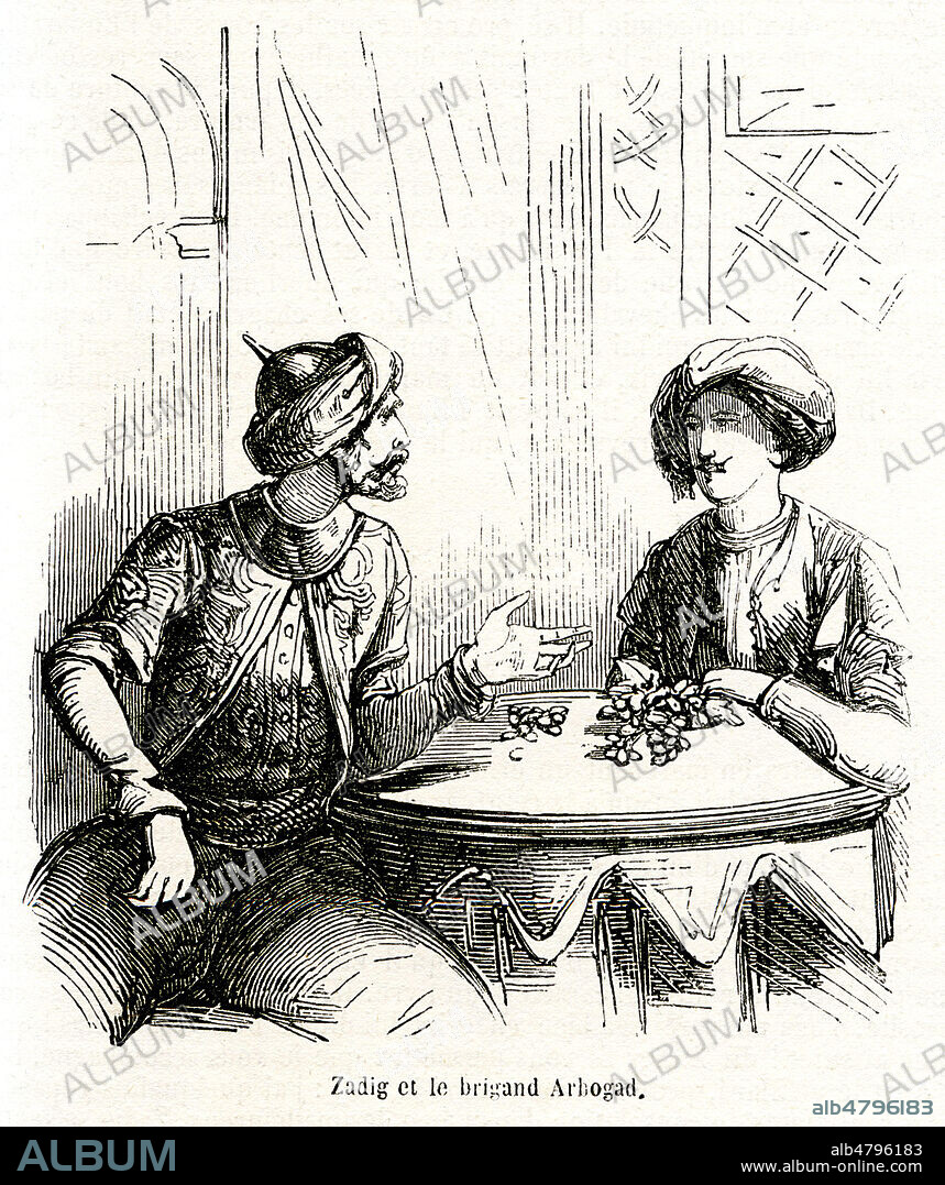 Zadig et le brigand Arbogad. Illustration de BERTALL (1820-1882) vers 1855 pour Zadig de VOLTAIRE (1694-1778). Credit : Collection Jonas/Kharbine-Tapabor.