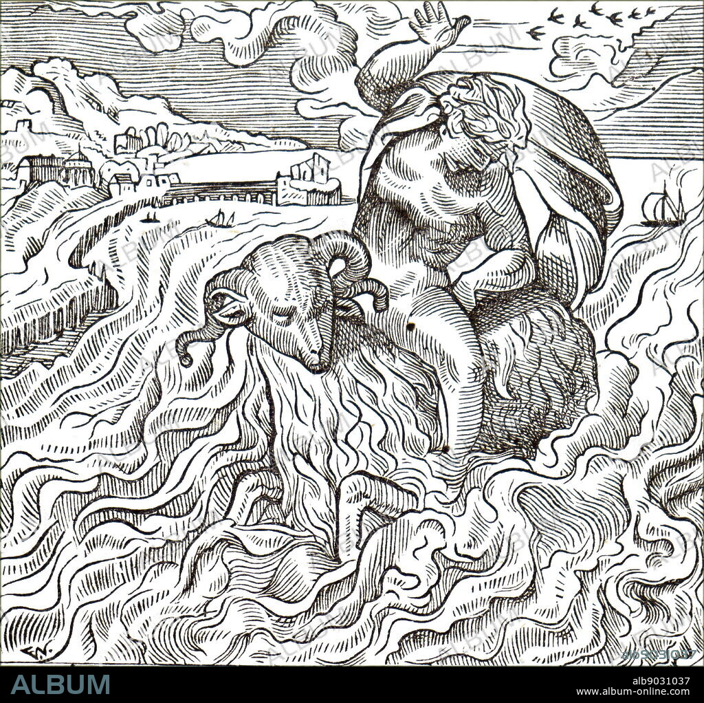 In Greek mythology Phrixus was the son of Athamas, king of Boeotia, and Nephele (a goddess of clouds).Phrixus and Helle were hated by their stepmother, Ino. She hatched a devious plot to get rid of the twins. Ino bribed the men sent to the oracle to lie and tell the others that the oracle required the sacrifice of Phrixus and Helle. Before they were killed, though, Phrixus and Helle were rescued by a flying, or swimming, ram with golden wool sent by Nephele, their natural mother.