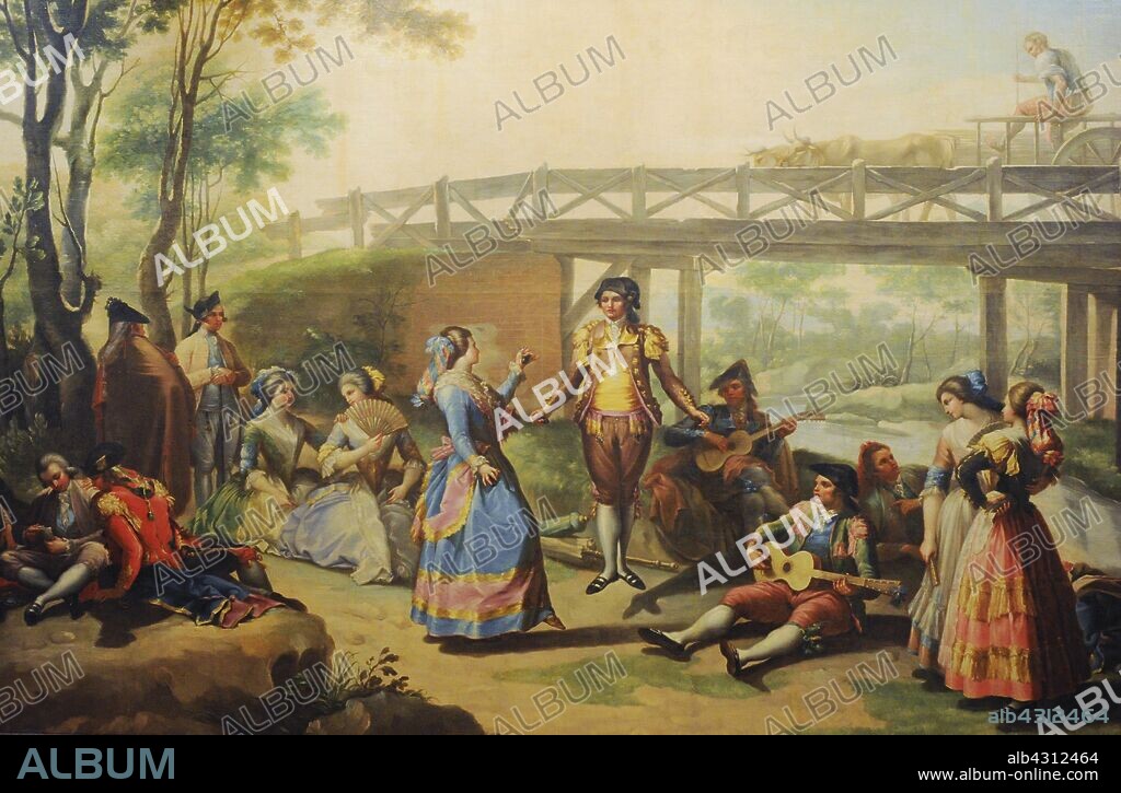 Francisco Bayeu y Subías (1734-1795). Pintor español. Baile junto al Puente en el Canal del Manzanares, 1784. Detalle. Museo de Historia. Madrid. España. (En depósito, cedido por el Museo Nacional del Prado, Madrid) .