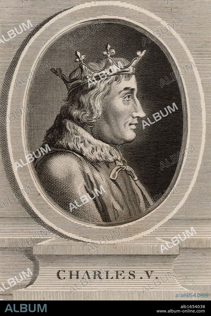Charles V, the Wise (1338-80) king of France from 1364. Regent during father's (John or Jean II) captivity in England after the Battle of Poitiers, 1356, during the Hundred Years War.  He regained most of territory lost to the English. Copperplate engravi (Photo by: Universal History Archive/UIG via Getty Images).