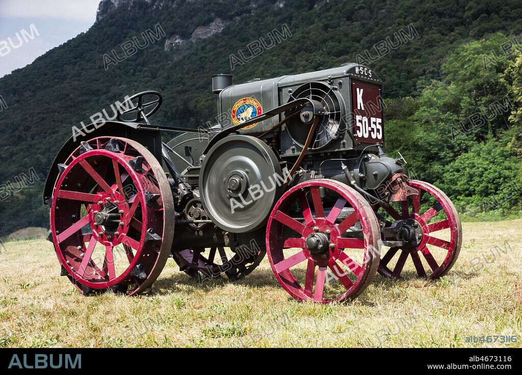 Old Tractor.. Make: HSCS (Hofherr - Schrantz - Clayton - Shuttleworth). Model: K44-48. Year: 1938 - 1942. Fuel: crude oil and/or diesel oil. Number of Cylinders: . Displacement: about 10.600 cc. Horse Power: 44 HP at the wheel and 48 HP at the PTO (Power Take-Off). Characteristics: 2-stroke diesel cycle. It had been used in the Second World War to pull the cannons, but then it was abandoned because it made too much noise and signaled the vehicle to the enemies.