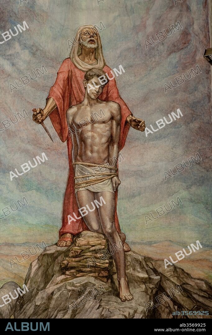 JORDI ARENAS I CLAVELL. Jordi Arenas / "El sacrificio de Isaac" (detalle), 1960, Pintura al fresco, capilla del sacramento, iglesia de Santa Anna de Mataró.