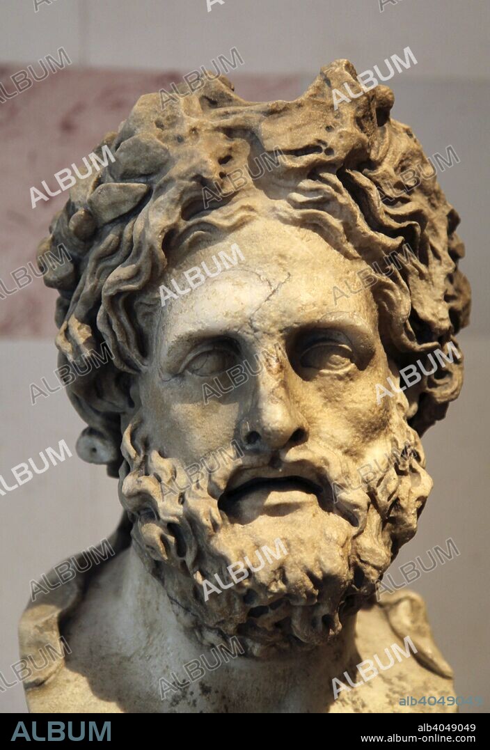 Head of Asklepios, Greek God of Healing. Roman, after a Greek original of the 2nd century BC by Phyromachos. Found in the collection of The Hermitage, St Petersburg.