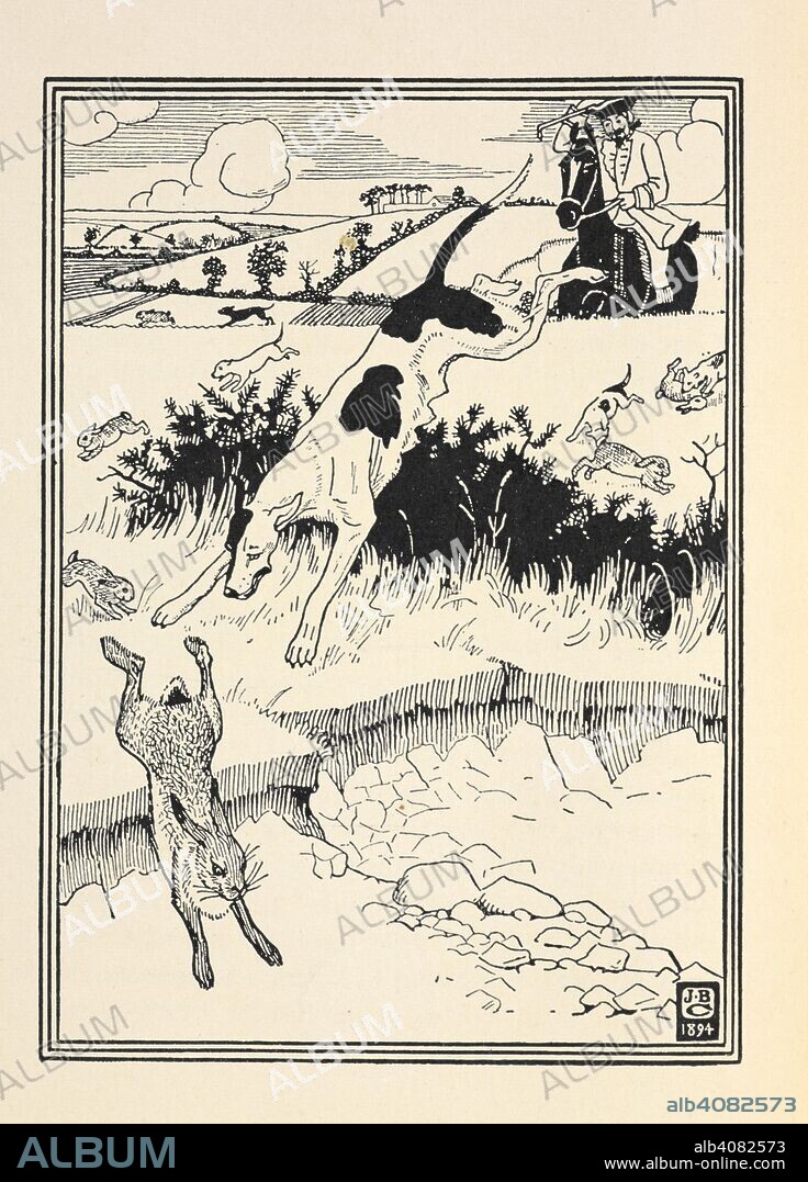 WILLIAM STRANG and ERNEST RHYS. Chapter V. A hound hunting a hare. The Surprising Adventures of Baron Munchausen. Illustrated by William Strang, R.A., and J. B. Clark, with an introduction by Thomas Seccombe. London; printed in Holland : Medici Society, 1929. Source: 012601.l.9 facing 31.