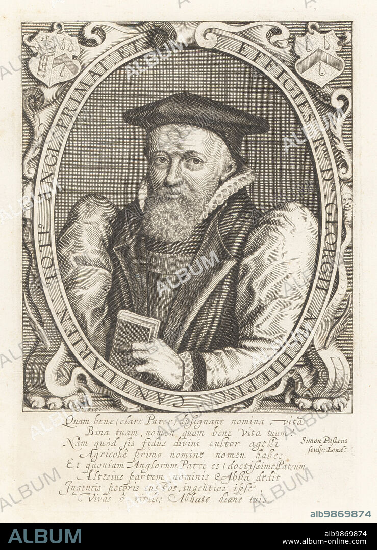 George Abbot, English Calvinist divine, Archbishop of Canterbury, 1562-1633. In cap, ruff collar, robe with puff sleeves, holding a book. Copperplate engraving by Simon van de Pass from Samuel Woodburns Gallery of Rare Portraits Consisting of Original Plates, George Jones, 102 St Martins Lane, London, 1816.