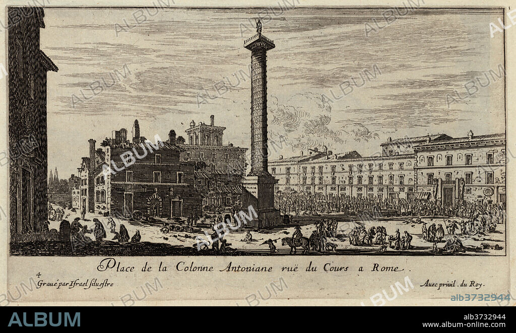 ISRAëL SILVESTRE. Place de la Colonne Antoniane ruë du Cours a Rome. Dated: 1640-1660. Dimensions: plate: 11.9 × 202.2 cm (4 11/16 × 79 5/8 in.)  sheet: 21.1 × 33 cm (8 5/16 × 13 in.). Medium: etching on laid paper.