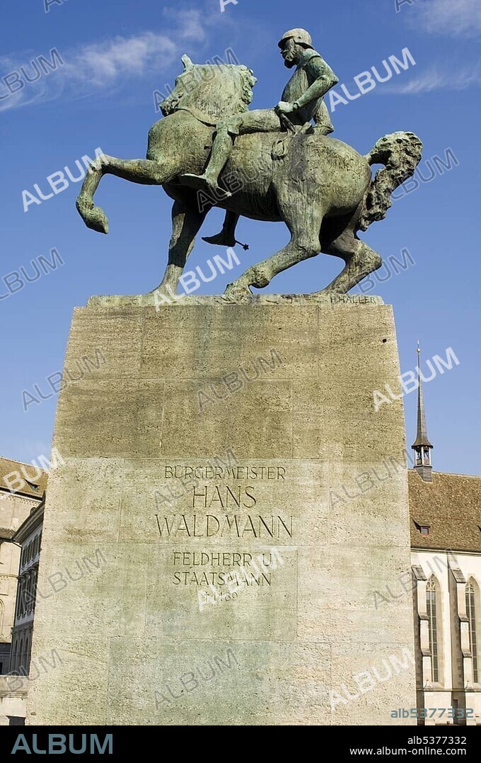 Statue of Hans Waldmann in Zurich, Switzerland, Europe.