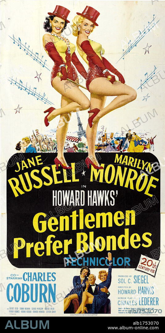 Poster of GENTLEMEN PREFER BLONDES, 1953, directed by HOWARD HAWKS. Copyright 20TH CENTURY FOX.