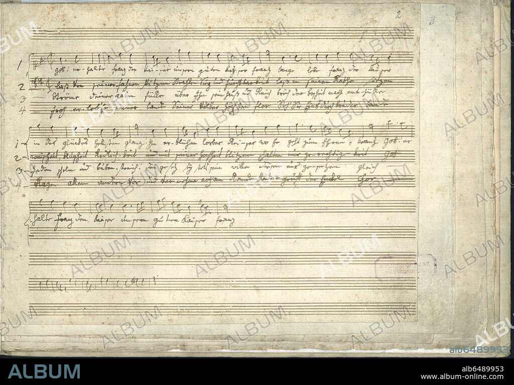 Score of Joseph Haydn's 'Gott, erhalte Franz den Kaiser!' - 'God Save the Emperor'. (Kaiserhymne - Emperor's Hymn to Franz II of the Holy Roman Empire and later of Austria). Music by Joseph Haydn (1732-1809), lyrics by Lorenz Leopold Haschka (1749â??1827). 12 Februar 1797.