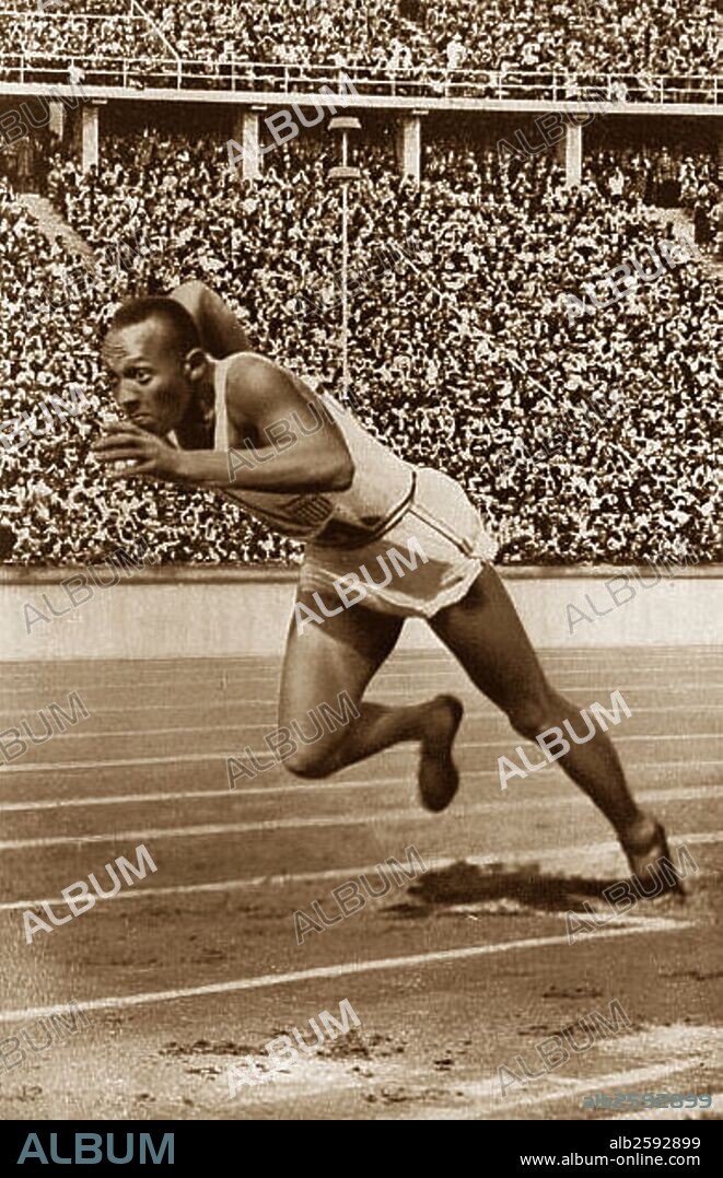 James Cleveland 'Jesse' Owens at the 1936 Olympic Games. He was an American track and field athlete and four-time Olympic gold medallist. .