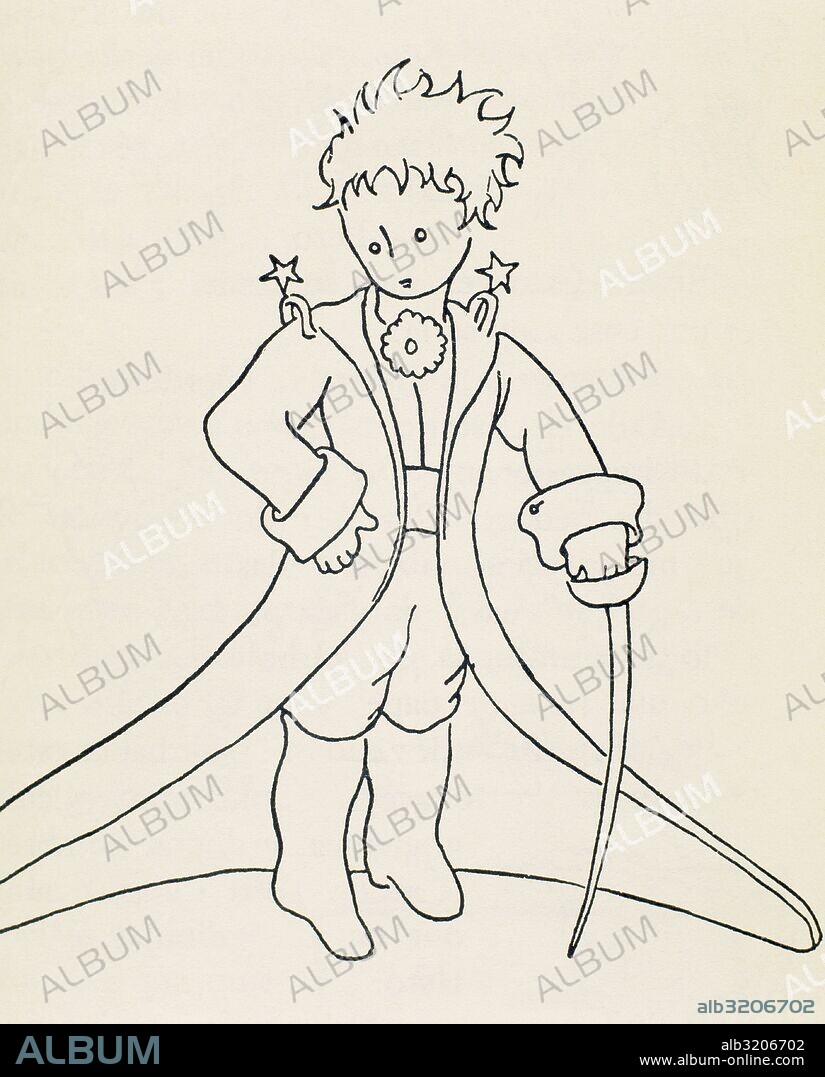 SAINT-EXUPÉRY, Antoine de (Lyon, 1900-accidente aviación 1944). Escritor y aviador francés. Dibujo de "LE PETIT PRINCE" ("EL PRINCIPITO"), realizados por el mismo autor. En este cuento caricaturiza diversos temas de la civilización actual.
