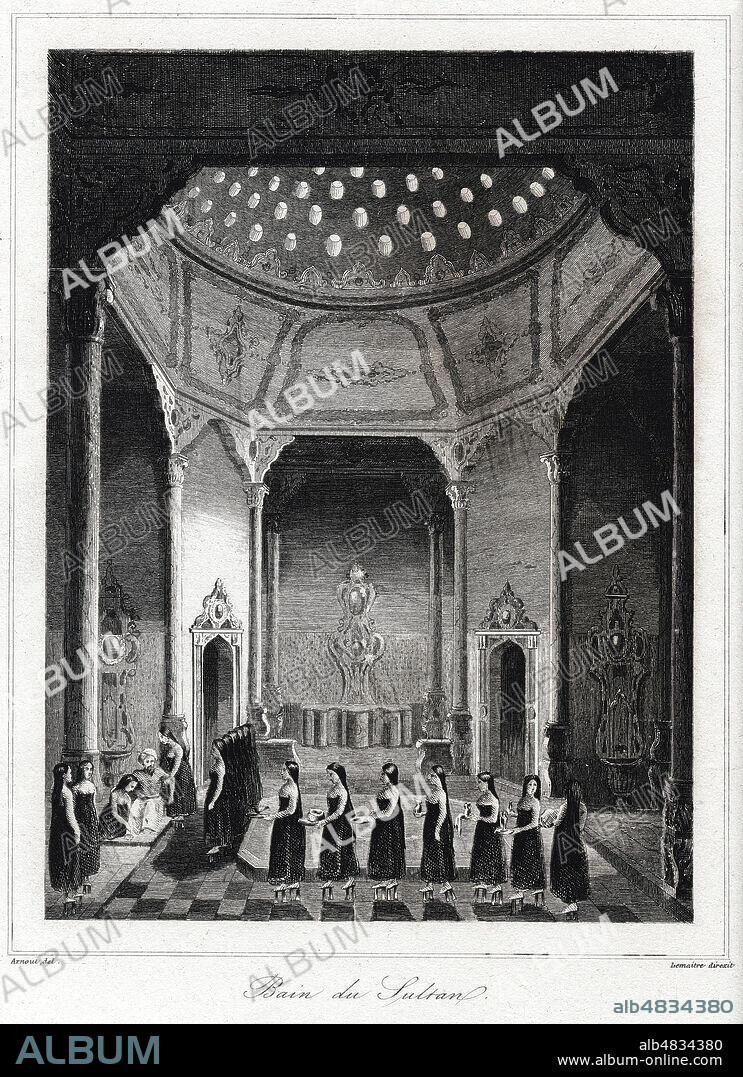 Bain du Sultan. Illustration de 1840 par ARNOUT (19 s.) pour turquie par Joseph Marie JOUANNIN (1783-1844). credit : Collection Jonas/Kharbine-Tapabor.