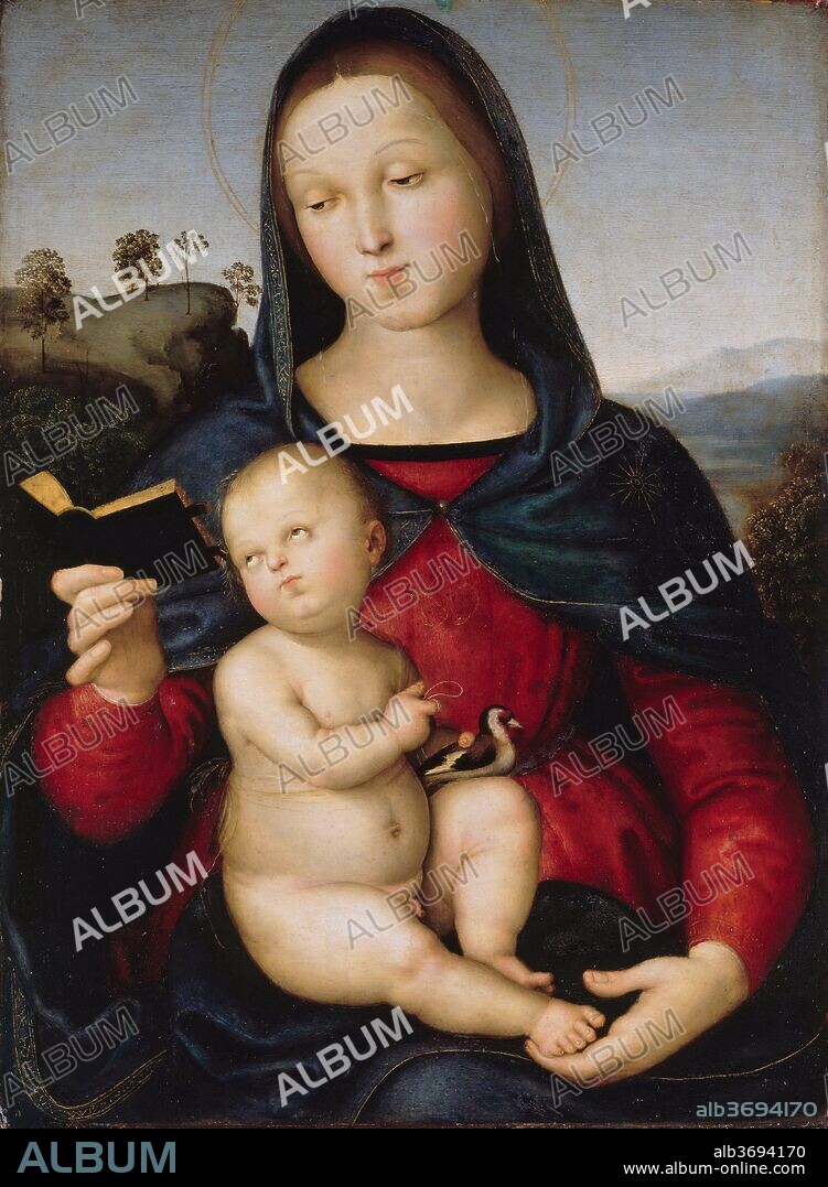RAPHAEL (RAFFAELLO SANZIO DA URBINO). The virgin Mary is reading a book (The Solly Madonna).