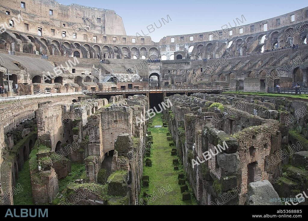 Interior view of the Colosseum with the basement, Rom, Italy, Europe.