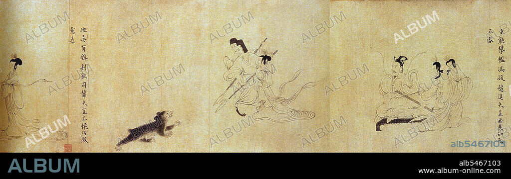 The Admonitions Scroll is a Chinese narrative painting on silk that is traditionally ascribed to Gu Kaizhi (c.345-c.406 CE), but which modern scholarship regards as a 5th to 8th century work that may be a copy of an original Jin Dynasty (265-420 CE) court painting by Gu Kaizhi. The full title of the painting is Admonitions of the Court Instructress (Chinese: Nushi Zhentu). It was painted to illustrate a poetic text written in 292 by the poet-official Zhang Hua (232-300). The text itself was composed to reprimand Empress Jia (257-300) and to provide advice to imperial wives and concubines on how to behave. The painting illustrates this text with scenes depicting anecdotes about exemplary behaviour of historical palace ladies, as well as with more general scenes showing aspects of life as a palace lady. The painting is reputed to be the earliest extant example of a Chinese handscroll painting.