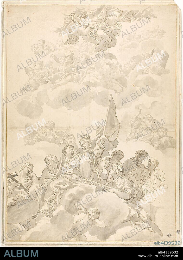 Glorification of Saint. probably after Ciro Ferri; Italian, 1634-1689. Date: 1654-1689. Dimensions: 575 x 415 mm. Pen and brown ink, graphite, and brush and gray wash on cream laid paper, laid down on cream wove card. Origin: Italy.