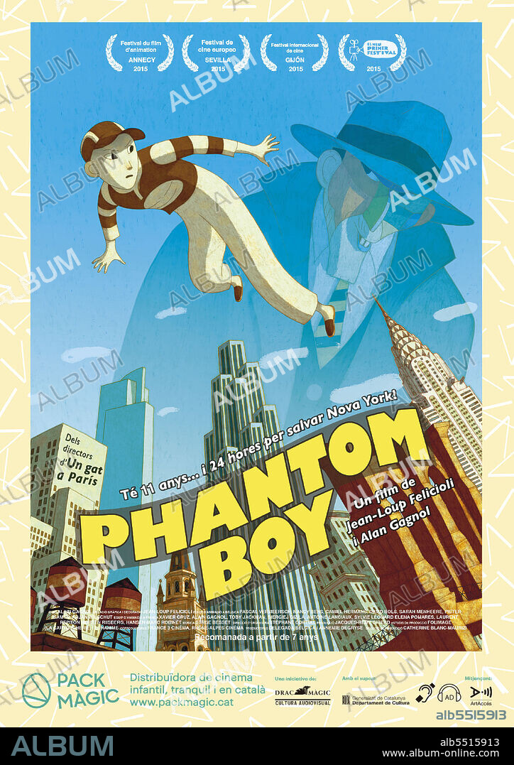 Poster de PHANTOM BOY, 2015, dirigida por ALAIN GAGNOL y JEAN-LOUP FELICIOLI. Copyright FOLIMAGE.