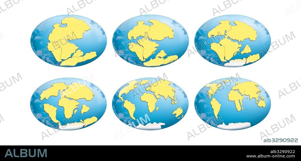 Deriva continental - Evolución de las masas continentales desde el Pérmico.