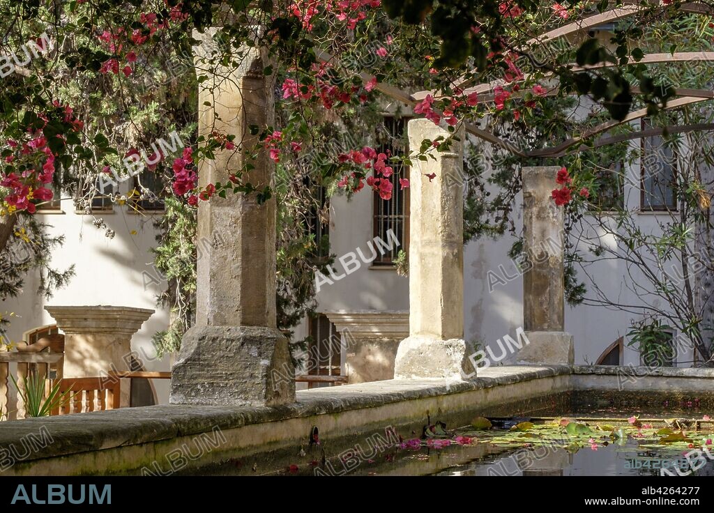 estanque central, Jardí del Bisbe, (Jardín del Obispo ) espacio natural del Obispado de Mallorca, Mallorca, balearic islands, Spain.