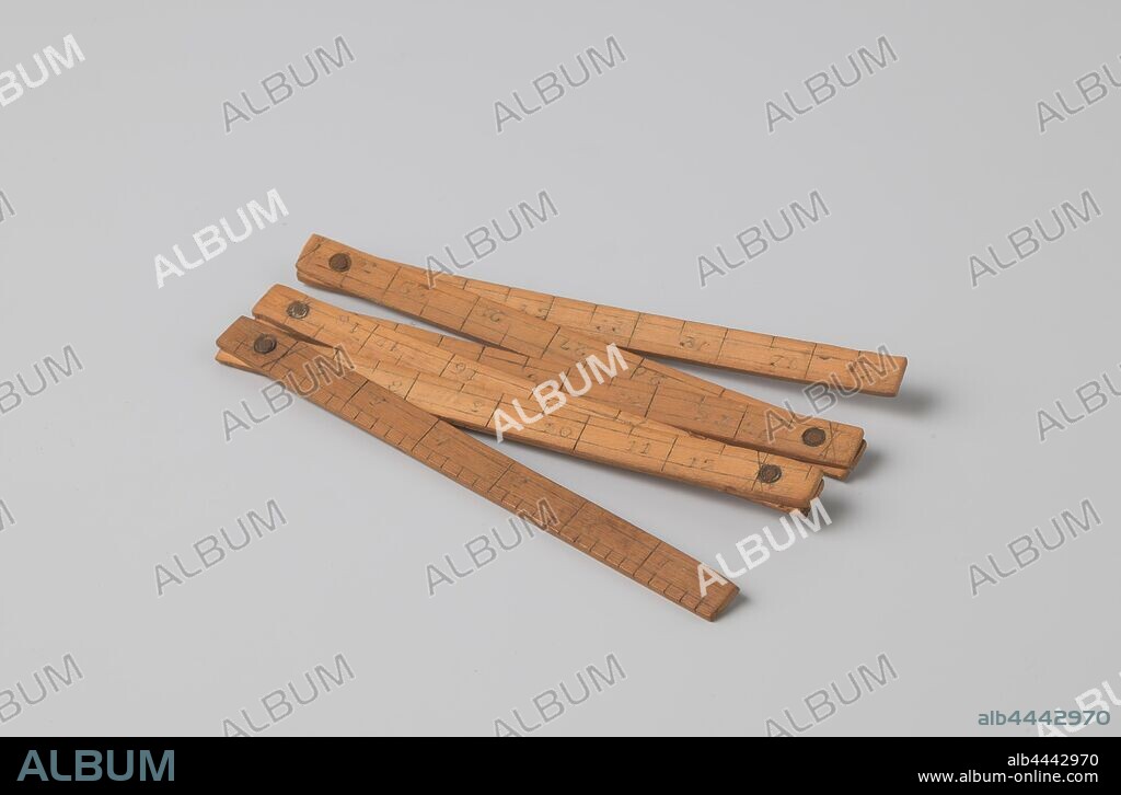 Carpenter's yardstick with thumb division, divided into 5 parts in 36 thumbs Total length 1 tbsp., anonymous, c. 1400 - c. 1950, wood (plant material), h 13 cm × w 1 cm × d 1.5 cm.