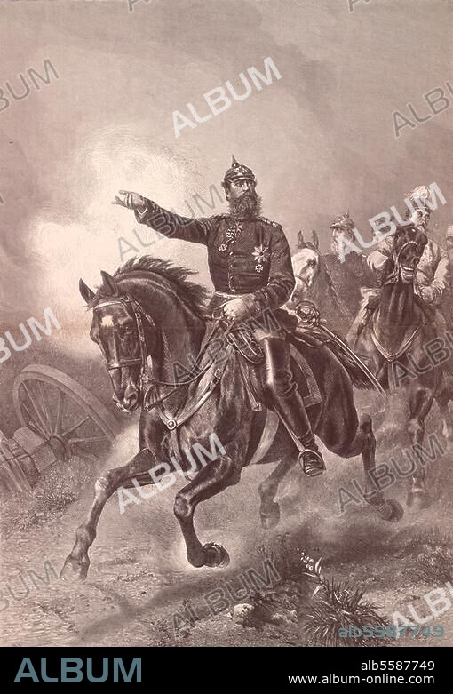 Friedrich III., deutscher Kaiser, König von Preußen, 1831-1888. Als Kronprinz Friedrich Wilhelm im Deutsch-französischen Krieg 1870/71:. "Der Sieger von Wörth" (6.8.1870). Holzstich nach dem Gemälde von Carl Steffeck (1818-1890).