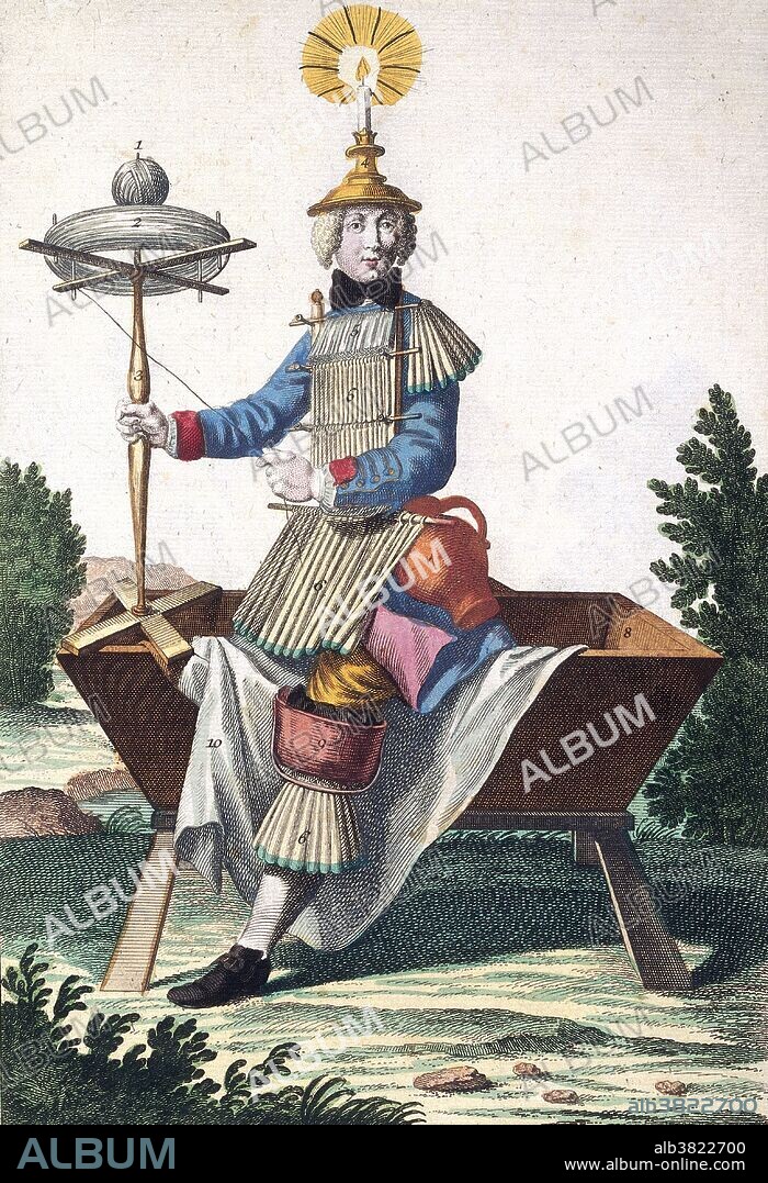 Candle maker with tools, costume and apparatus of his trade. The earliest surviving candles originated in China around 200 BC, and were made from whale fat. European candles of antiquity were made from various forms of natural fat, tallow, and wax. In the Middle Ages in Europe, tallow candles were the most common candle. By the 13th century, candle making had become a guild craft in England and France. The candle makers (chandlers) went from house to house making candles from the kitchen fats saved for that purpose, or made and sold their own candles from small candle shops. Beeswax, compared to animal-based tallow, burned cleanly, without smoky flame, but they were expensive, and relatively few people could afford to burn them in their homes in medieval Europe. In the 18th century, spermaceti, oil produced by the sperm whale, was used to produce a superior candle. Late in the 18th century, colza oil and rapeseed oil came into use as much cheaper substitutes. Engraving by Martin Engelbrecht, 1721.