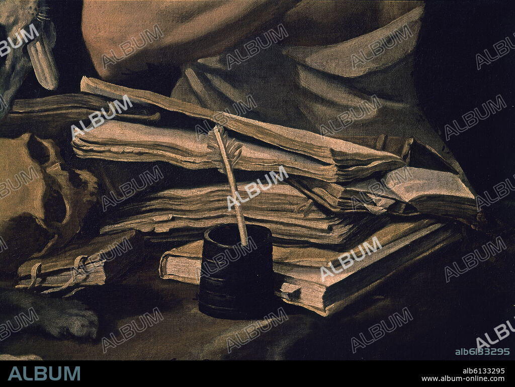 LUIS TRISTAN (1585-1624). SANTO DOMINGO PENITENTE-DET BODEGON DE LIBROS TINTERO Y PLUMA(CONJ Nº 12970).