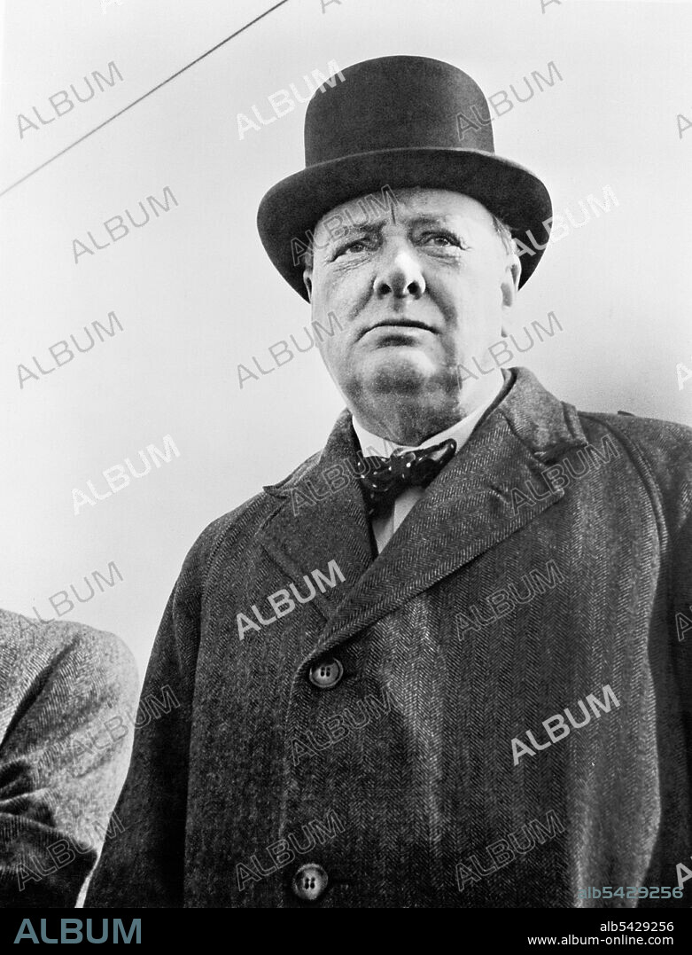 Winston Churchill (1874-1965), British Statesman and Prime Minister of Great Britain 1940-45 & 1951-55, Head and Shoulders Portrait, United Nations Information Office, New York, U.S. Office of War Information, 1942.