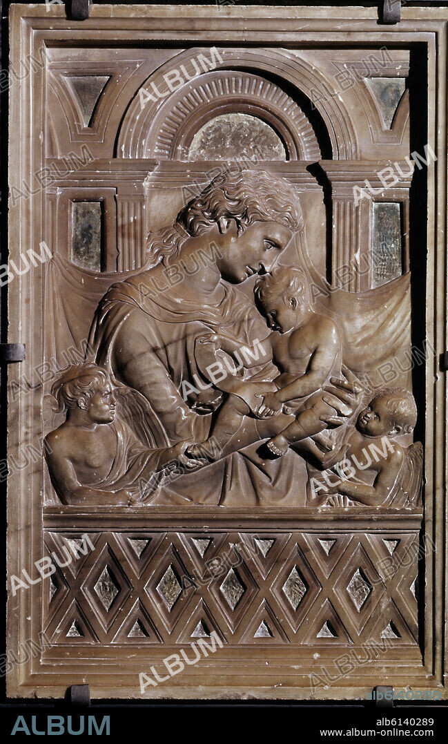 DONATO DI BETTO BARDI (1386-1466) DONATELLO. VIRGEN CON NINO-RELIEVE DE ALABASTRO.