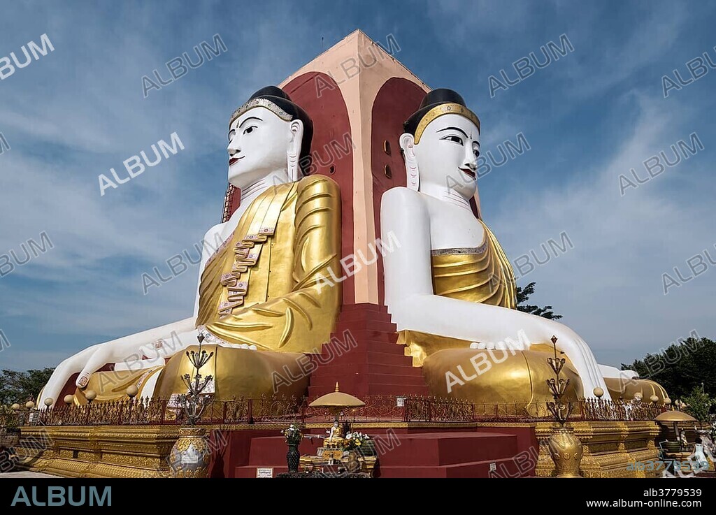 Four Seated Buddha shrine at Kyaikpun Pagoda in Bago, Burma, Myanmar, Asia.