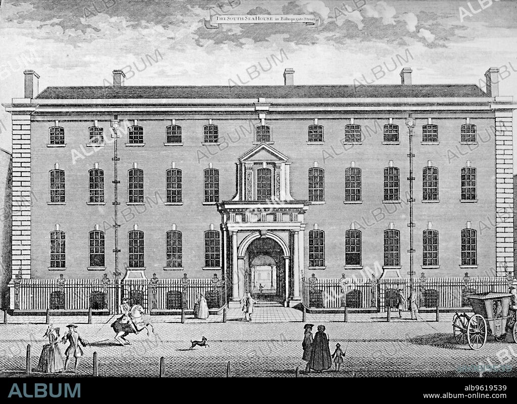 'The South Sea House in 1754', 1928. From A History of Lloyd's, by Charles Wright and C. Ernest Fayle. [Macmillan and Company Limited, London, 1928].