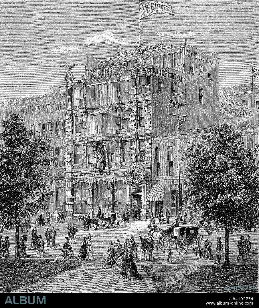 Historical illustration of the new building of Wilhelm Kurtz photography in New York, USA, 1880, William Kurtz, 1833 - 1904 was a German-American artist, illustrator, and photographer, Digital improved reproduction from an original print from 1888.