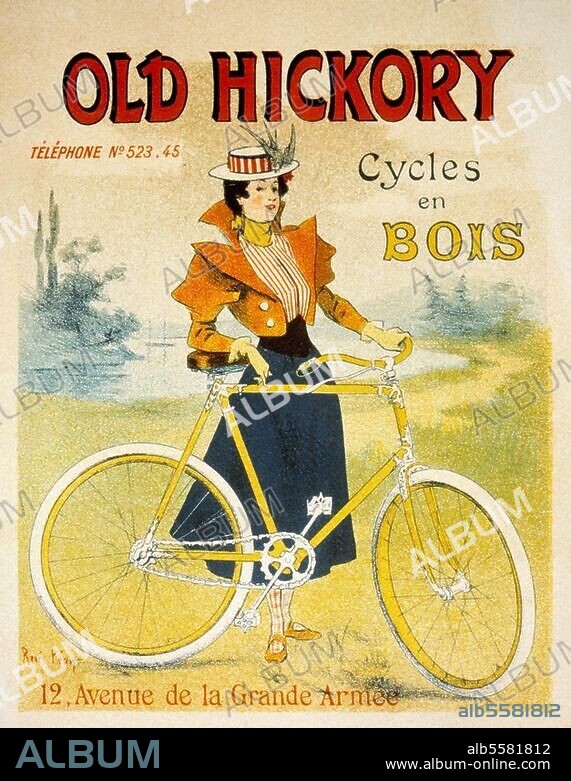 Transport:. Bicycle. "Old Hickory Cycles en Bois". Poster, France, c. 1900. Design: Rene Peod.