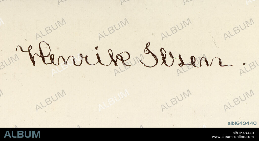 Signature of Henrik Ibsen, 1828-1906. Norwegian playwright. From the book "Prose Dramas by Henrik Ibsen" published in London.