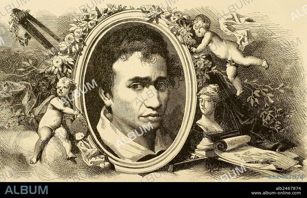 JUAN BAUTISTA MARTINEZ DEL MAZO (1611-1667). Pintor barroco español, discípulo de Velázquez. Retrato. Grabado por Arturo Carretero. "Almanaque de La Ilustración", 1880.