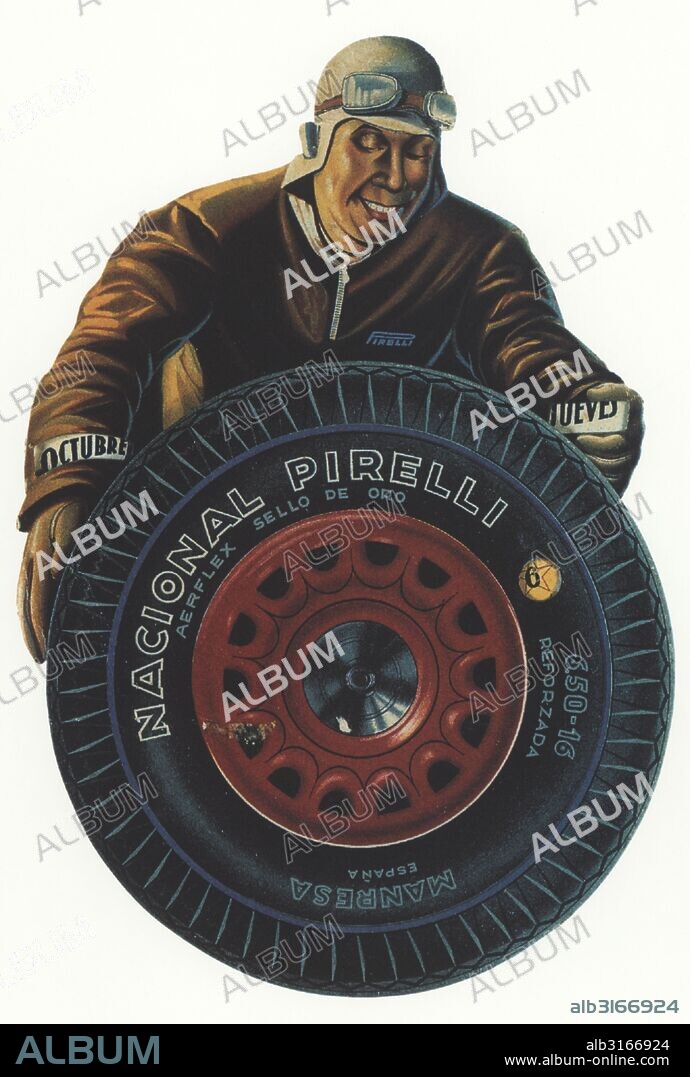 Publicidad. Neumáticos Nacional Pirelli. Cartel de 1930. Facsímil de 1960.