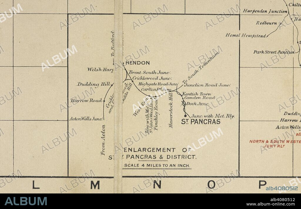 Insert in map, showing railway lines into St. Pancras station. Midland Railway. Map of Lines and Stations. 1884. Alf. A. Langley engineer, May 19th 1884. Derby] : [Engineer's Office], [1884]. 50 x 61 cm.; Scale 1: 625 000. Source: Maps.199.a.4 Detail.