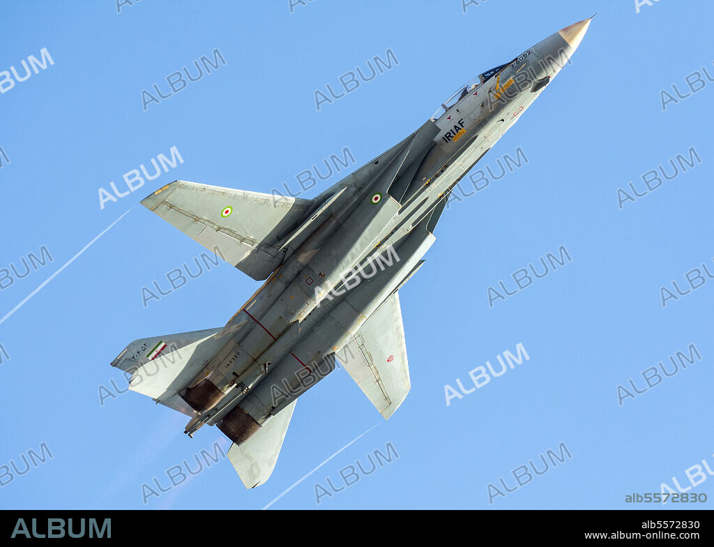 An F-14A Tomcat of the Islamic Republic of Iran Air Force (IRIAF). This F-14A Tomcat made a low passage along the runway during the Iran Airshow 2018. The last flying F-14As operate from Isfahans Shahid Babaei 8th Tactical Air Base, Iran.
