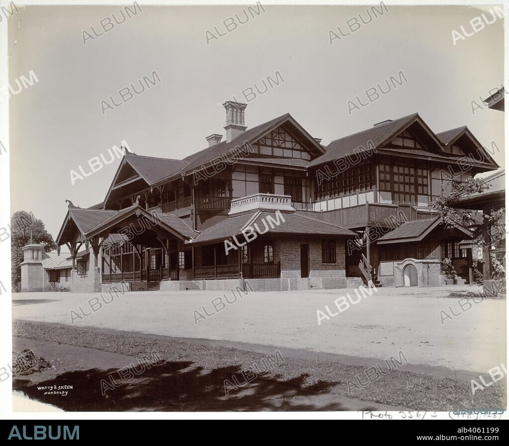 WATTS AND SKEEN. Government House, Maymyo. c. 1903. Government House, Maymyo. General view from driveway of the brick and timber framed building.  Originally published/produced in c. 1903. . Source: OIOC Photo 556/3(128),.
