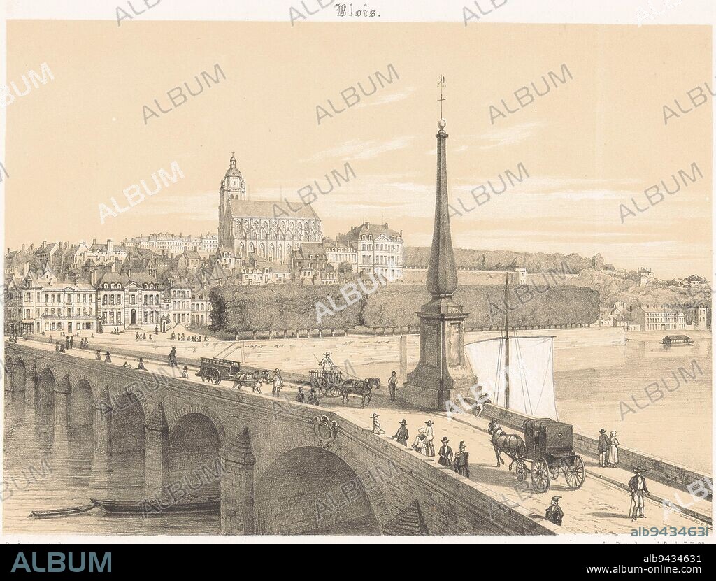 View of Blois from the bridge Vue de Blois prise du pont Contemporary France La France de nos jours , print maker: Léon Auguste Asselineau, (mentioned on object), intermediary draughtsman: Léon Auguste Asselineau, (mentioned on object), printer: Destouches, (mentioned on object), print maker: Rouen, intermediary draughtsman: Rouen, printer: Paris, publisher: Paris, 1853 - 1856, paper, h 291 mm × w 434 mm.
