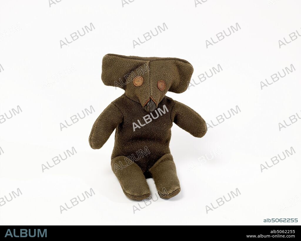 World War II Teddy Bear, 1942 Home-made Teddy Bear made of khaki woollen army blanket, Toys, World War II, Fabric, Social history, Childhood, Textiles, Wool.