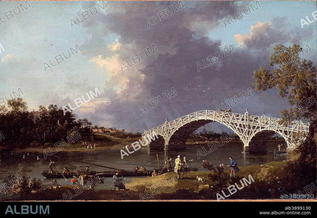 CANALETTO. A View of Walton Bridge. Date/Period: 1754. Painting. Oil on canvas. Height: 487 mm (19.17 in); Width: 764 mm (30.07 in).