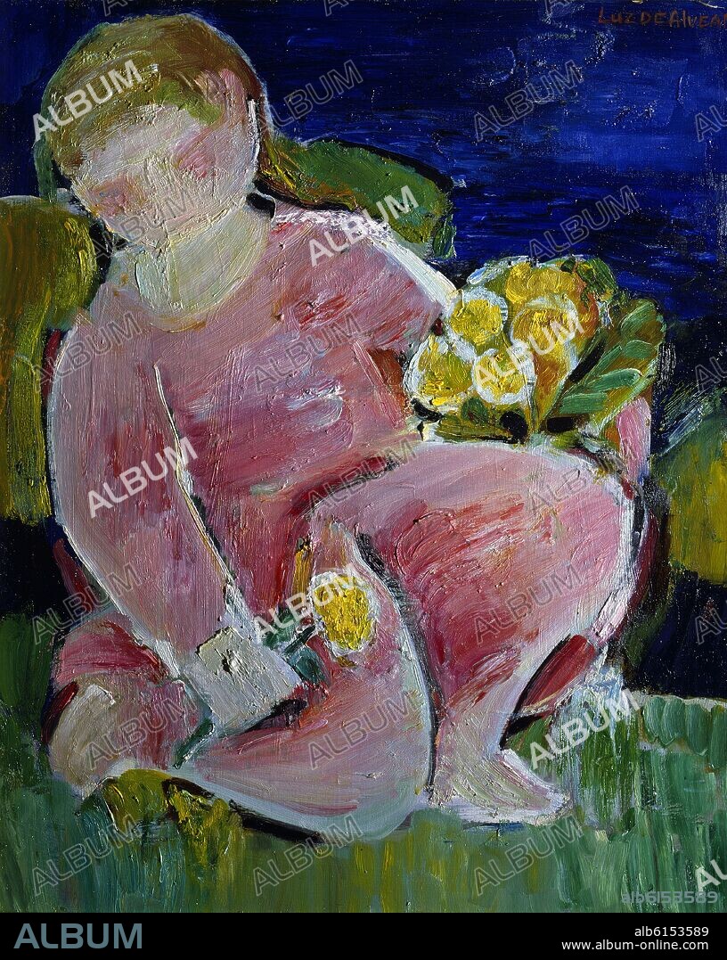 LUZ DE ALVEAR. NINA EN ROSA CON FORES - SIGLO XX.