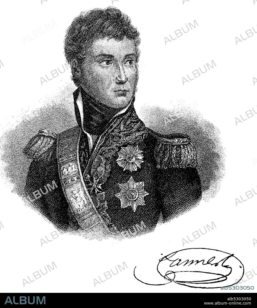 Jean Lannes, prince de Sievers duc de Montebello, April, 11, 1769 - May 31, 1809, was Marechal d'Empire and one of the closest friends of Napoleon Bonaparte  /  Jean Lannes, prince de Sievers, duc de Montebello, 11. April 1769 - 31. Mai 1809, war Marechal d’Empire und einer der engsten Freunde Napoleon Bonapartes, Historisch, historical, digital improved reproduction of an original from the 19th century / digitale Reproduktion einer Originalvorlage aus dem 19. Jahrhundert,.
