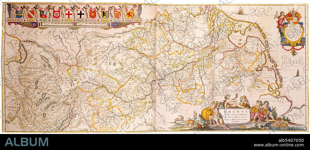 Joan Blaeu, Rhine River Map,17th Century