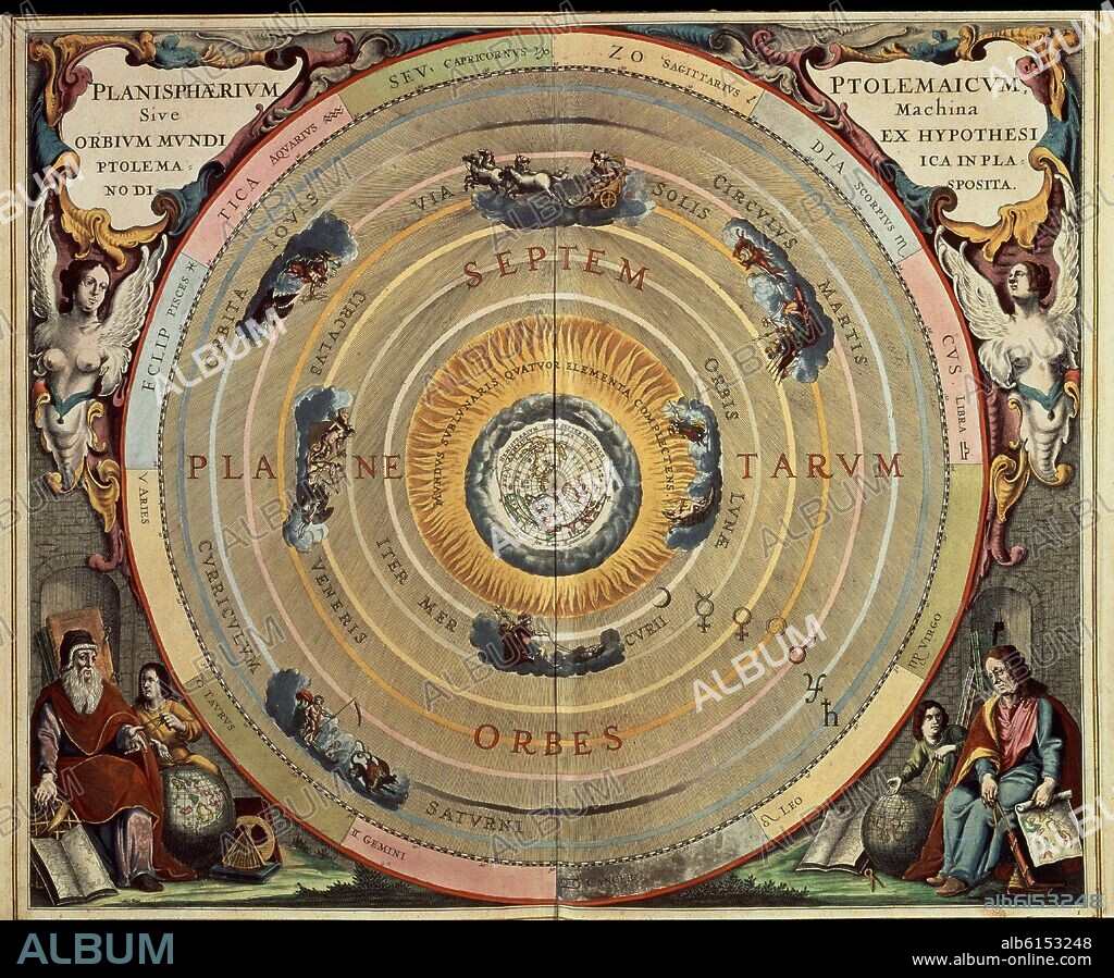 CLAUDIO TOLOMEO (100-170) CLAUDIO PTOLOMEO. GEOCENTRIC HYPOTHESIS - MACROSCOPIC HARMONY - AMSTERDAM - 1661 - ENGRAVING.