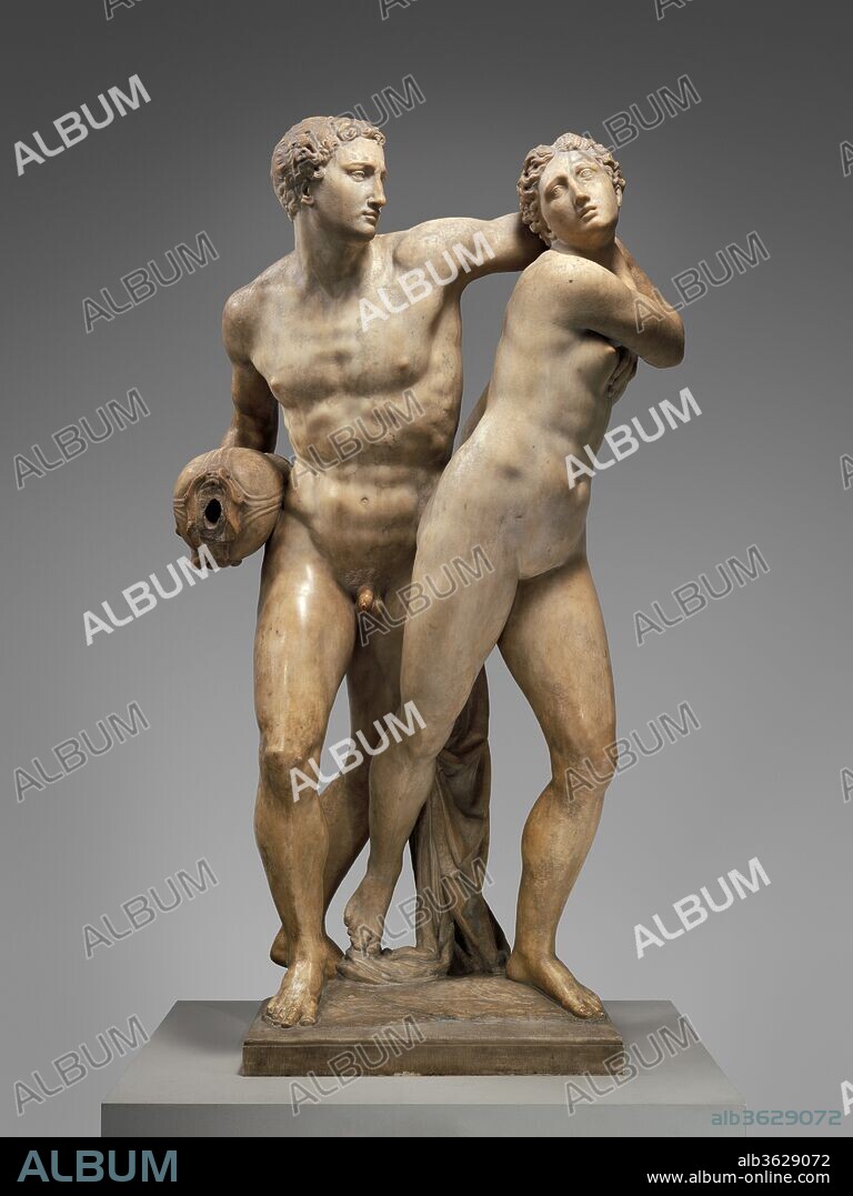 Alpheus and Arethusa. Artist: Battista di Domenico Lorenzi (Italian, ca. 1527/28-1594). Culture: Italian, Florence. Dimensions: Overall (confirmed): H. 58 5/8 x W. 32 5/8 x D. 23 1/2 in., 782lb. (148.9 x 82.9 x 59.7 cm, 354.7129kg). Date: 1568-70.
Battista Lorenzi was a Florentine sculptor who apprenticed with Baccio Bandinelli (see acc. no. 1987.280) and collaborated in Rome with Vincenzo de' Rossi on a monumental statue of Pope Paul IV (destroyed by a mob in 1559). After his return to his native city (by 1563), he found success with wealthy clients, producing statues and fountains for their estates in and around Florence. Early works of this nature include a cycle of statues of the four seasons for Giovambattista Guadagni (sent to that abbot's French residence and now lost); a Triton with Dolphins for Cosimo I de' Medici (Galleria Regionale, Palermo); and an attributed figure of Ganymede (Boboli Gardens, Florence).[1] 
We know from Raffaello Borghini's famed account of art in Florence, Il Riposo (1584), that this marble group, which he describes as one of the most accomplished of Lorenzi's garden sculptures, was commissioned by Alamanno Bandini for a grotto in the garden of his Villa Il Paradiso.[2] The structure in which the sculpture stood still exists, although it was modified in the eighteenth century and later. Behind a triple arcade open to the elements, a wide room encloses a pool, sheltered by a roof and the building's three walls. The rear wall is covered with rocaille and stucco figures centering on a pedestal flanked by columns. On this pedestal the sculpture originally stood, its white marble gleaming in the darkened space, its smooth surface contrasted with the pebbly background, and its meaning completed by the pool below.
Drawn from Ovid's Metamorphoses, the subject may have been suggested by Borghini himself. The goddess Diana's nymph Arethusa, tired from hunting, bathed in a river. The river god Alpheus became enamored of her and gave chase; as she was about to be caught, she implored Diana to save her. The goddess rescued Arethusa by transforming her into an underground stream, whose spring is in Sicily. The sculptor seized on the climactic moment in the story when the nymph is captured, just before her metamorphosis. Ovid's text clearly inspired the sculpture and its grotto setting. His verse, "Once, I remember, in the summer's heat / Tir'd with the chase, I sought a cool retreat," suggests the respite a visitor to Bandini's garden might have found in the grotto. Within, one statue above the pool reflected the watery source of the river god and the other the spring which the nymph will become. As Ovid tells us, Arethusa was changed to water by means of a cloud: "My strength distill'd in drops, my hair in dew." One can imagine water dripping on the sculpture from the damp grotto ceiling, recalling this passage of the Metamorphoses.[3] 
Intertwined, the nude figures are in poses of arrested motion. Alpheus flings his left arm around Arethusa, while she reaches back to remove it. In her left hand she trails her garment, which, according to Ovid, she had taken off to bathe; in his right hand Alpheus holds an up-ended vase, the conventional emblem of a river god, from which water once flowed into the basin below. As the subject was relatively rare in sixteenth-century art, Lorenzi appears to have turned for compositional inspiration to a print by Agostino Veneziano of Daphne, another nymph saved from a god's pursuit by last-minute transformation. Bertha Wiles, who proposed this artistic borrowing, also noted the influence of Lorenzo's sculpture on the most famous depiction of that myth, Gianlorenzo Bernini's marble Apollo and Daphne in the Galleria Borghese in Rome (1624).[4] If it were to be set beside Bernini's active group, Lorenzi's couple might well appear static, yet it is a successful early step toward the goal of Renaissance sculptors to depict figures in struggle and in movement. Another, slightly later response to that compositional challenge, Giambologna's Rape of a Sabine (installed 1582, Loggia dei Lanzi, Piazza della Signoria, Florence), is far more complex; by contrast, there is an appealing simplicity to Alpheus and Arethusa.[5] 
Both of Lorenzi's figures stride forward, the river god straight ahead, the nymph angling to the side. Lorenzi composed his group as a series of checks and balances. Alpheus's chest is frontal and his head in profile; the nymph's body forms a diagonal, its weight restrained only by his embrace. Her head, turned back toward her pursuer, faces the viewer. The planes of their bodies swivel. Together, they define the edges of an imaginary block containing them and are earthbound when compared to Bernini's seemingly weightless figures; but Lorenzi's remain convincing in their quieter balance of forms.
Lorenzi's training with Bandinelli is apparent in the clarity of his outlines, but his sculptures are more naturalistic than the older master's. His experience as a restorer of antiquities is revealed in Alpheus's body and pose, which are close to those of the Hellenistic statue called the Gladiator. The motif of the frontal upper body and bent right arm is repeated in the Ganymede attributed to Lorenzi (ca. 1565 - 75) and may have been invented by Niccolò Tribolo for his River God, now in the Villa Corsini, Castello.[6] Arethusa's physiognomy --  an extended oval face, sharp nose, slightly open mouth, and protruding chin --  is found in other works by Lorenzi, nota­bly the Allegory of Painting that he carved for the tomb of Michelangelo about 1570 - 74.[7] On the basis of style, Hildegard Utz dates Alpheus and Arethusa slightly earlier than that, to 1568, the time of Alamanno Bandini's first fountain commissions for the Villa Il Paradiso.
[Ian Wardropper. European Sculpture, 1400-1900, In the Metropolitan Museum of Art. New York, 2011, no. 27, pp. 87-89.]
Footnotes: 
[1] See Hildegard Utz. "Skulpturen und andere Arbeiten des Battista Lorenzi." Metropolitan Museum Journal 7 (1973), pp. 37-70. [English summary by Olga Raggio, p. 64.], pp. 37 - 38, 60 - 61; Il "Ganimede" di Battista Lorenzi: Il restauro di un'opera di un Settignanese. Exh. cat. by Herbert Keutner et al. Misericordia, Settignano; 1982. Settignano, 1982.
[2] Raffaello Borghini. Il Riposo. Florence, 1584, p. 598.
[3] The story of Arethusa is found in Metamorphoses 5.572 - 641. The quotations from Ovid's poem in this paragraph are from Ovid. Ovid's Metamorphoses in Fifteen Books. Translated by Samuel Garth et al. London, 1717. On Borghini's possible contribution of the idea for the project, see Utz 1973.
[4] Bertha Harris Wiles. The Fountain of Florentine Sculptors and Their Followers from Donatello to Bernini. Cambridge, Mass., 1933. [Reprint ed., New York, 1975.], p. 92; Charles Avery. Bernini: Genius of the Baroque. London, 1997, pp. 57 - 58.
[5] Utz 1973, p. 60, suggests a progression in Renaissance multifigural groups -- from Francesco Mosca, called Il Moschino, to Vincenzo de' Rossi, to Battista Lorenzi -- that led to even more dramatic interactions in Giambologna's figural groups.
[6] Herbert Keutner. "Il 'Ganimede' di Battista Lorenzi." In Lorenzi 1982, pp. 11-27, pp. 18 - 19.
[7] Eike D. Schmidt. "Eine Muse von Battista Lorenzi." Pantheon 58 (2000), pp. 73-80, pp. 73 - 74.
